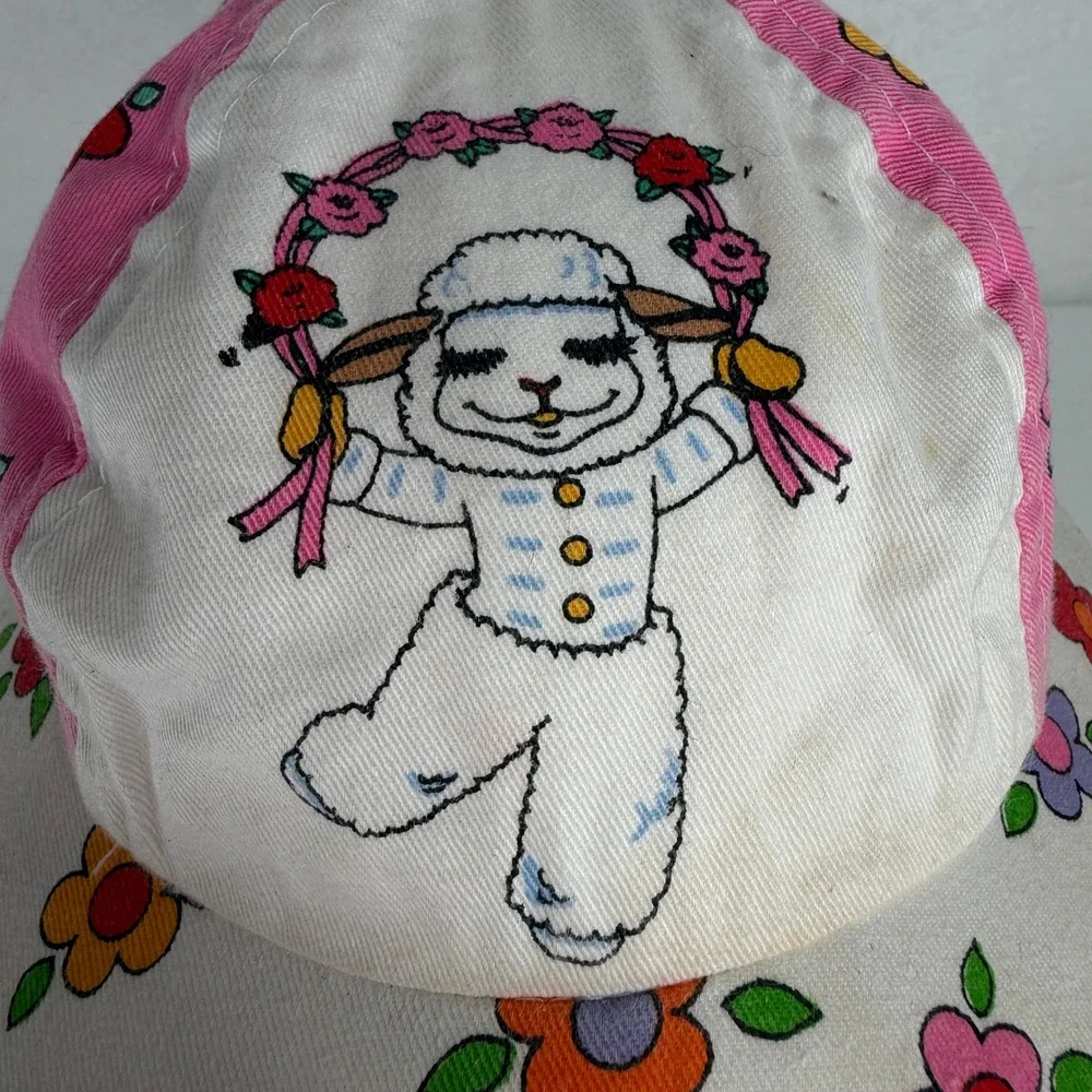 Lamb Chop & Friends Size S Hat 1993 Shari Lewis Vintage Floral Pink White Cap